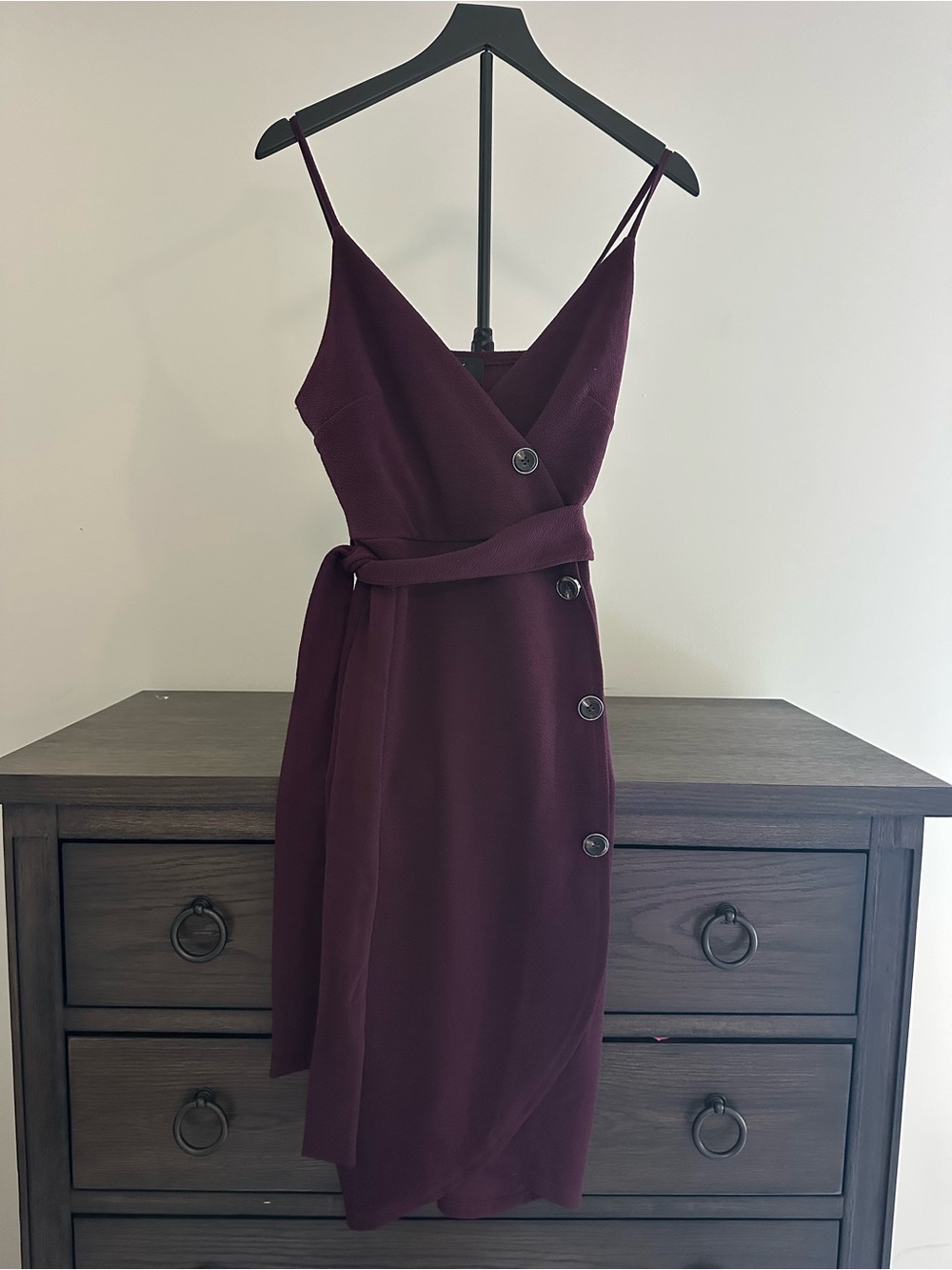 A/X Armani Exchange Plum Wrap Midi Dress with Side Buttons
